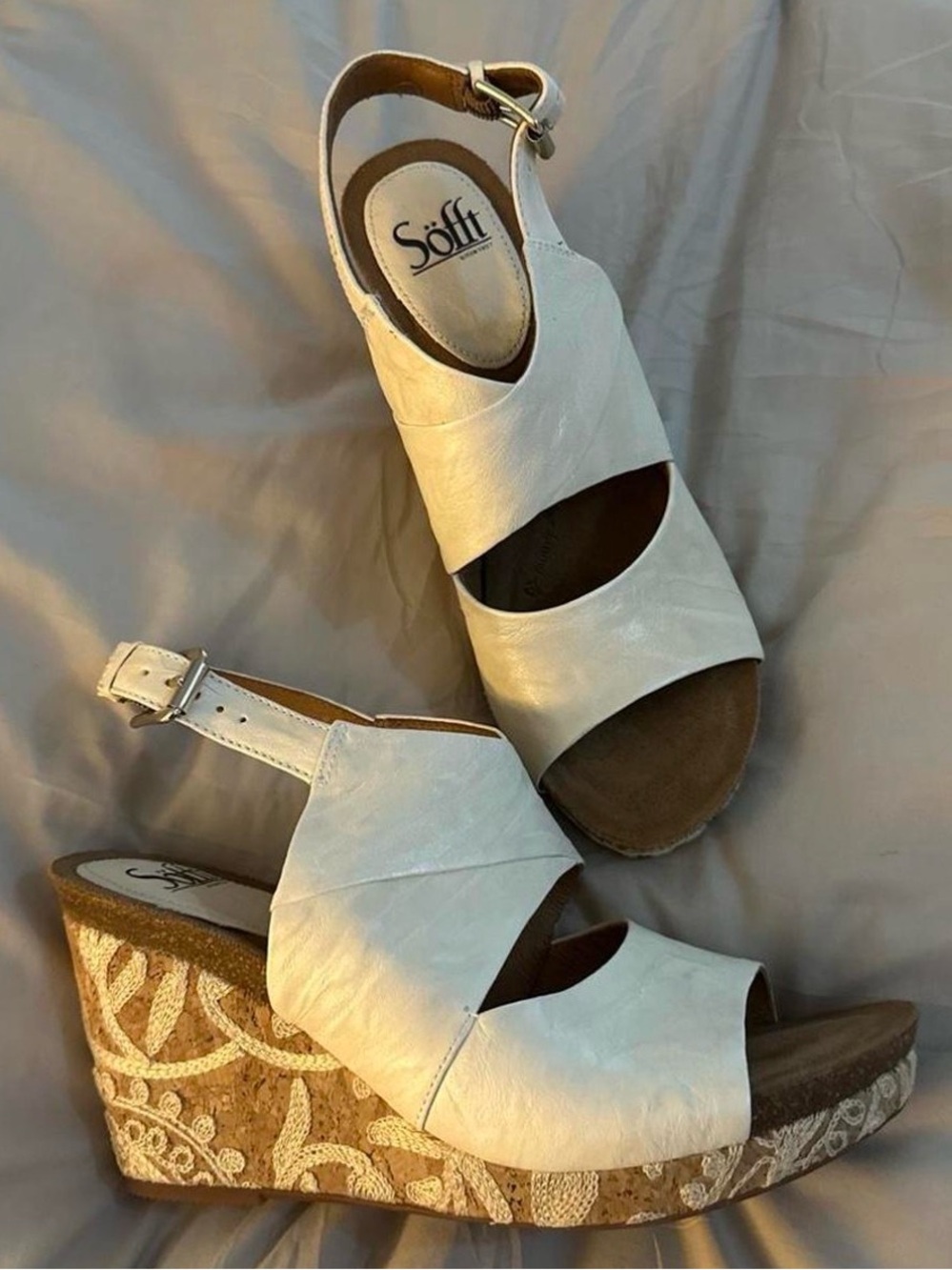 Sofft Corrina genuine leather & lace Wedges size 10